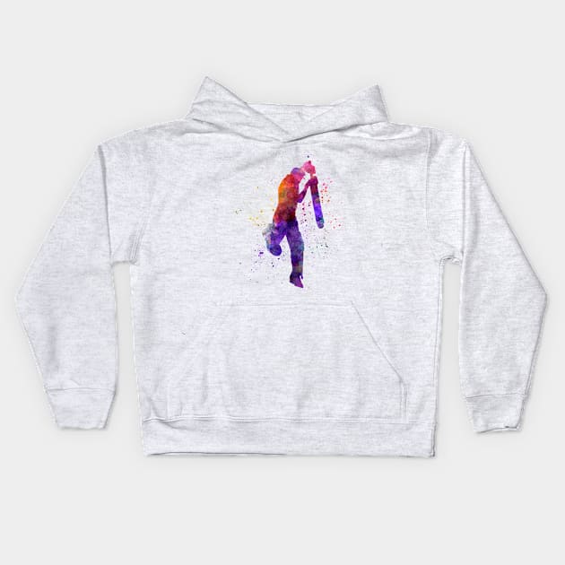 Cricket player batsman silhouette in watercolor Kids Hoodie by PaulrommerArt